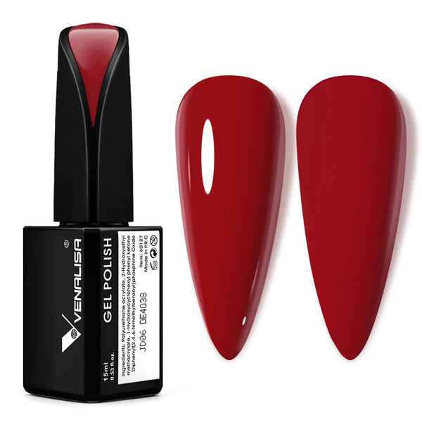 VENALISA 15ml Red Gel Nail Polish, Bright Red Color, Soak Off UV LED Nail Gel for DIY Manicure