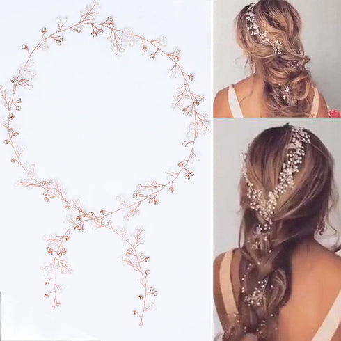 Yean Long Wedding Hair Vine Bridal Headband Accessories for Bride and Bridesmaid, 100cm / 39.3inches, Rose Gold