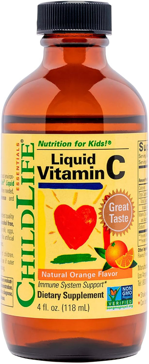 CHILDLIFE ESSENTIALS Liquid Vitamin C - Immune Support, All-Natural, Gluten-Free, 4 Ounce Bottle.
