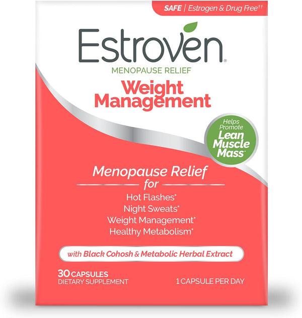 Estroven Weight Management for Menopause Relief - 30 Ct. - Clinically Proven Ingredients for Weight Management & Hot