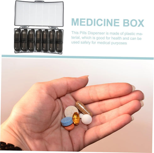 Hemobllo Weekly Portable Pill Organizer Medicine Case with Wear-Resistant Black Shell, Compact Detachable Medicine