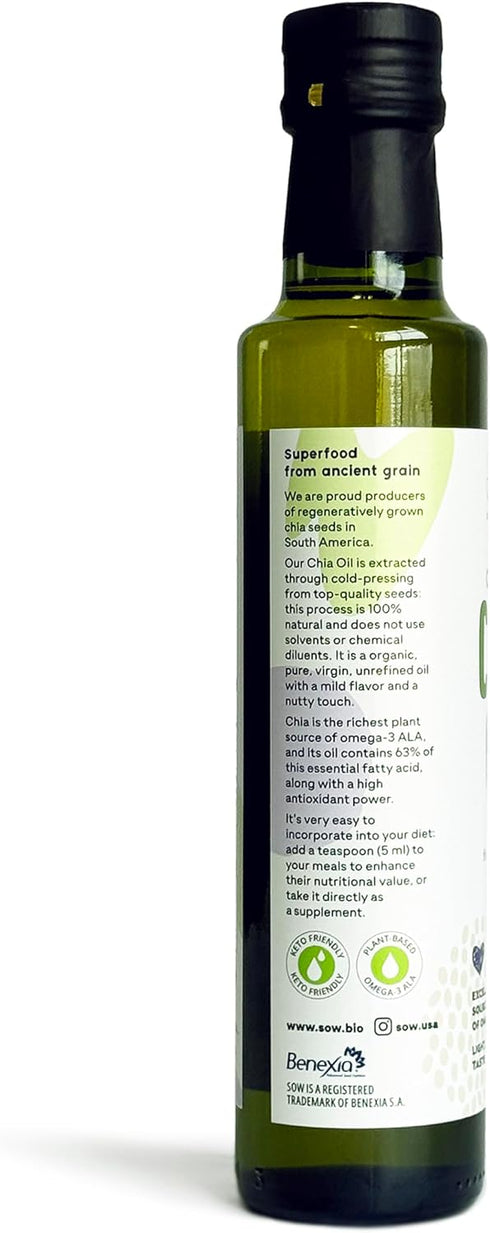 Omega-3 8.45 Oz (250 ml) Pack 1, Seeds of Wellness - Organic Chia Seed Oil, Essential Bio Nutrients, Fatty Acids ALA