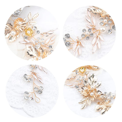 Kercisbeauty Vintage Gold Flower Leaf Headband, Rhinestones Pearl Hair Vine Bridal Tiara for Women