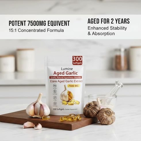 LUMINE 300 Count Aged Garlic Extract,Botanic Vault Aged Garlic Extract Odorless,Organic Garlic Extract Capsules