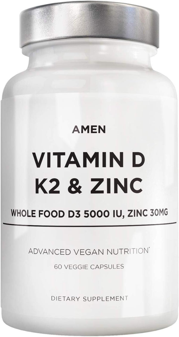 Amen Vitamin D, K2 & Zinc, 5000 IU Cholecalciferol D3 - Organic Whole Food Blend with Apple, Blueberry, Cranberry,