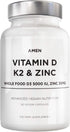 Amen Vitamin D, K2 & Zinc, 5000 IU Cholecalciferol D3 - Organic Whole Food Blend with Apple, Blueberry, Cranberry,