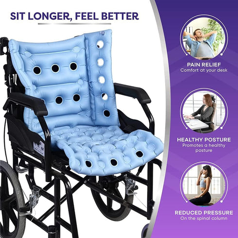 Inflatable Anti-Decubitus Seat Cushion for Wheelchair, Breathable Backrest Air Cushion for Pressure Sores Pain Relief