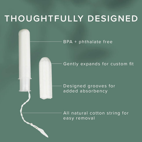 Veeda 100% Natural Cotton Tampons - Regular Absorbency, Unscented, 48 Count with Compact BPA-Free Applicator