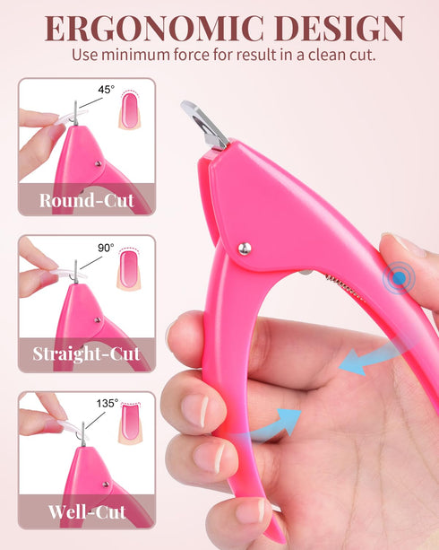 MORGLES Clear Acrylic Nail Tips - 500 Pcs French Nail Tips Square Half Cover with Glue, Clipper, and Files