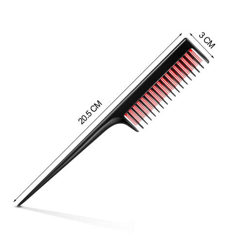 Leinuosen 3 Pcs Triple Teasing Comb for Women - Plastic Rat Tail Comb for Thick Fine Hair Styling (Black and Red)