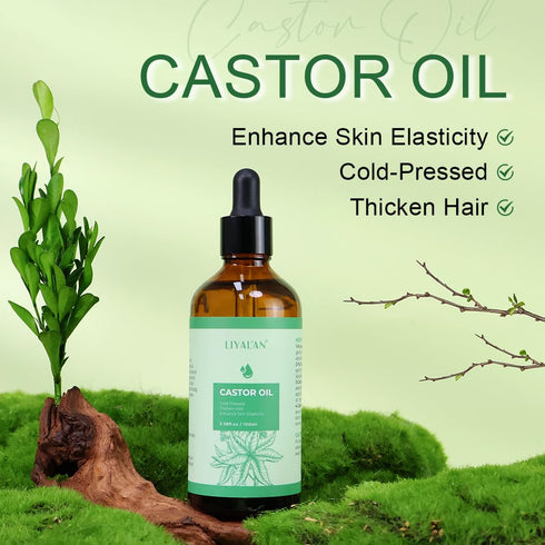 LIYALAN Pure Castor Oil,Cold Pressed, Unrefined,Hair Oil For Thicken Hair Nourish Hair&Scalp, Hair Care Glass Bottle,For Face Body Massage, Carrier Oil,Skin Care,3.38 fl oz
