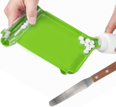 Medarchitect Right Hand Pill Counting Tray - Light Green with Spatula (Wood Handle)