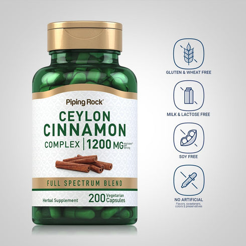 Piping Rock Ceylon Cinnamon Complex Capsules 1200 mg | 200 Count | Herbal Supplement | Vegetarian, Non-GMO