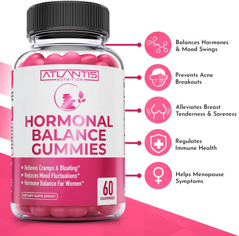 Gummies Atlantis Nutrition Hormonal Balance for Women & PMS Relief - Alleviates Cramps, Bloating, Mood Swings, Hot