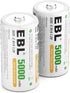 EBL C Size C Cell 5000mAh Ni-MH Rechargeable Batteries, 2 Pack