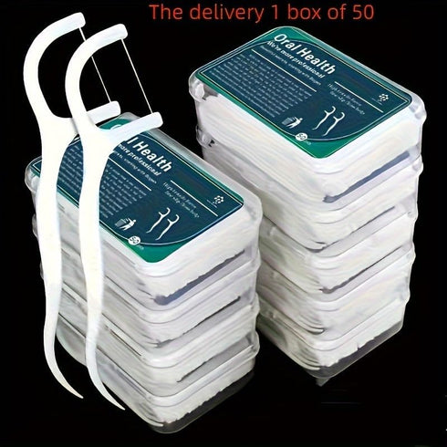 Rconisi (50) Ultra-fine Disposable Dental Floss Sticks. Smooth Thin Floss Thread, Effective Oral Care.