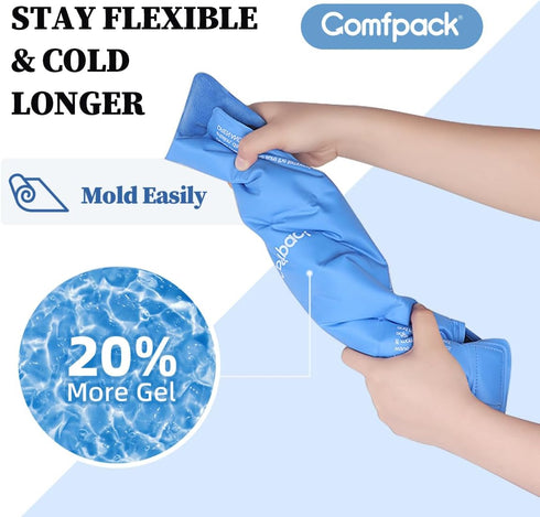 Shin Splint Ice Pack Wrap for Injuries, Reusable Gel Calf Ice Pack for Leg Pain Relief, Calf Strain, Sore Muscle