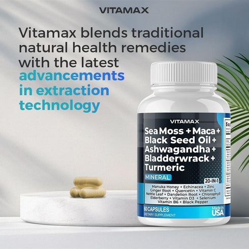 Sea Moss 3000mg Maca 1000mg Black Seed Oil - 2000mg Ashwagandha, Turmeric, Vitamins C & D3, Made in USA (60 Count)