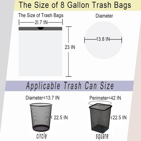 8 Gallon Small Garbage Bags - Drawstring Trash Bags, 45 Count