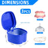 3 Pack Denture Bath Case Cup Holder Storage with Strainer Basket for Travel Cleaning (White, Blue, Light Blue)