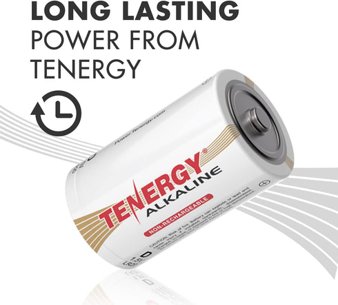 Tenergy 1.5V D Alkaline LR20 Battery, High Performance D Non-Rechargeable Batteries for Clocks, Remotes, Toys & Electronic Devices, Replacement D Cell Batteries, 12 Pack