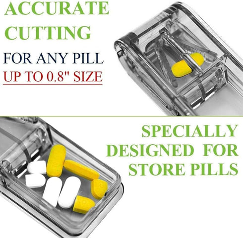 Pill Cutter for Small or Large Pills - The Best Multiple Pill Splitter Design in the USA, Keychain Pill Holder Bonus