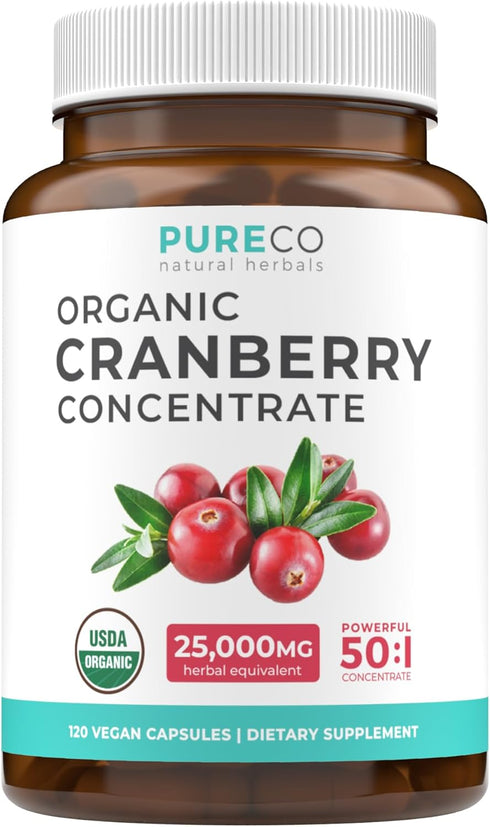 USDA Organic Cranberry Pills - 50:1 Concentrate Equals 25,000mg of Fresh Cranberries for Urinary Tract Health, 120