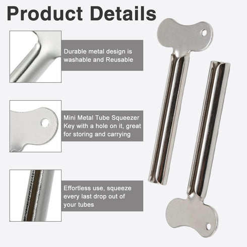 VANTOBEST 2 Pack Metal Tube Squeezer Keys Silvery Hair Dye Toothpaste Roller Dispenser Tool Durable Tube Squeezing Aid