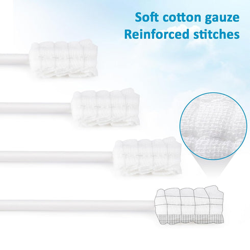 50 Gauze Mouth Swabs for Elderly, Disposable Toothbrushes, Individually Wrapped Swabsticks for Dry Mouth