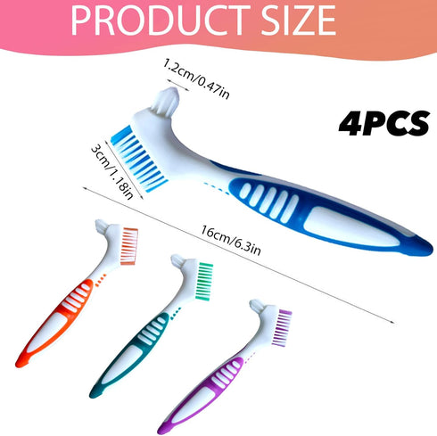 4PCS Denture Brush, Cleaner for Dental Devices, Mouth Guard, False Teeth, No-Slip Handle