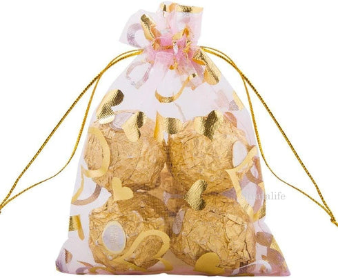 Stratalife Organza Drawstring Bags - 4x6 Mesh Jewelry Bags Bulk Storage Pouches for Wedding Baby Shower, 50PCS (Heart