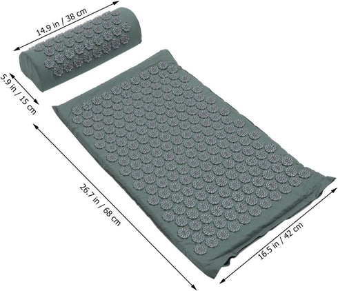 Set 2pcs Acupressure Massage Mat and Acupuncture Therapy Pillow with Non-Slip Yoga Mat Surface for Back and Neck