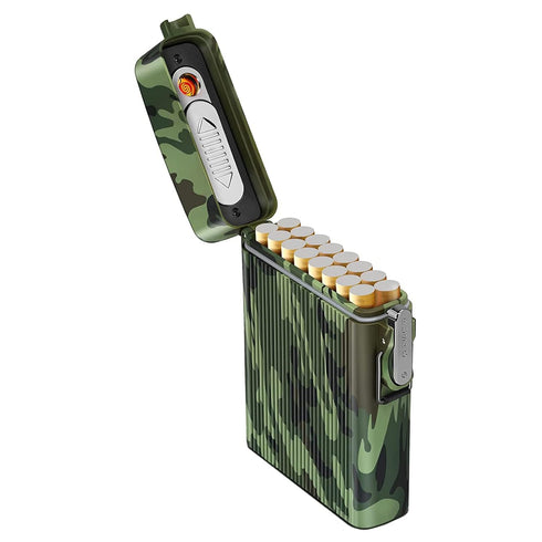 Waterproof Cigarette Case with Lighter, 16pcs Cigarettes Container Box, Airtight Joint Holder Cases Smell Proof, Green