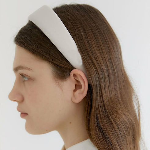 LONEEDY Padded Leather Hard Headband for Women, 1.7 Inch, White
