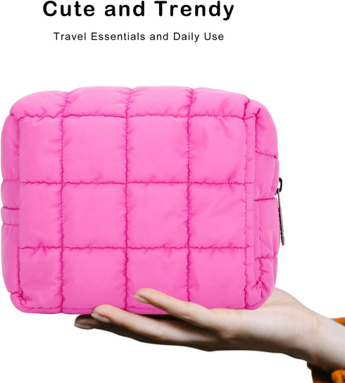 E-Tree Cute Makeup Bag - Quilted Cosmetic Pouch for Purse, Toiletry Zipper Pouch, Checkered Travel Case