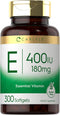 Carlyle Vitamin E Softgel Capsules 400 IU, 300 Count, Non-GMO and Gluten Free Formula