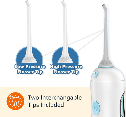 Amazon Basics HydroClean Cordless Water Flosser, 1 Handle, 2 Flosser Tips, 2 AA Batteries Included for Easy Use