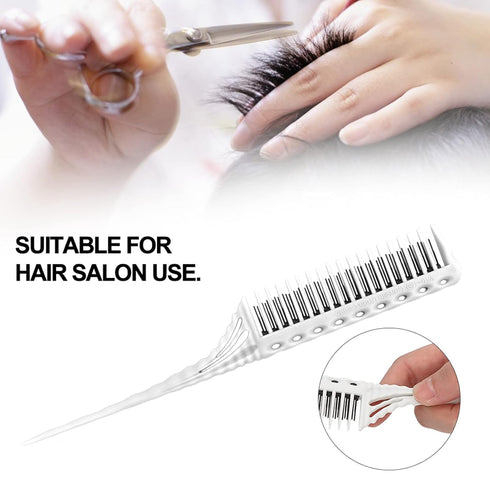 Teasing Comb, 3 Row Hair Care Styling Comb, Lightweight Hair Salon Supplies (White)