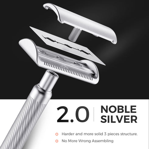 ZOMCHI Double Edge Safety Razor, Premium Metal Razor with 10 Blades, Eco-Friendly Razor in Noble Silver