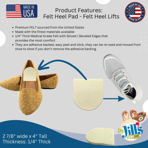 YJ64-6062, 1/4" (4 Pack) Dr. Jill's Foot Pads, Latex Free, Heel Pad Skived Felt