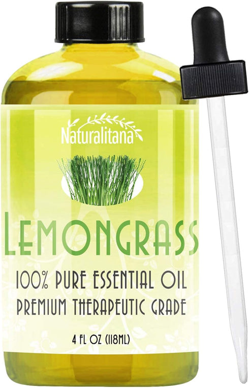 Lemongrass Essential Oil - 4 fl oz Therapeutic Grade for Aromatherapy, Diffuser, Skin, Hair, Candle, Soap