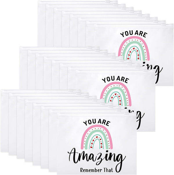 Reginary 50 Pcs Inspirational Gifts for Women, Mini Cosmetic Bag with Zipper, Encouragement Birthday Gift