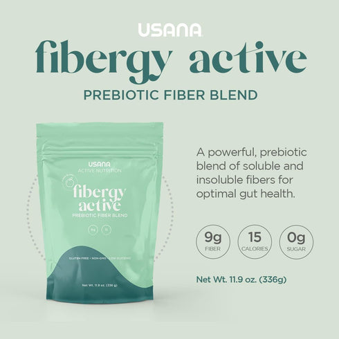 USANA Fibergy Active - Prebiotic Fiber for Gut Health, Non-GMO, Gluten Free, 336 Grams, 28 Servings