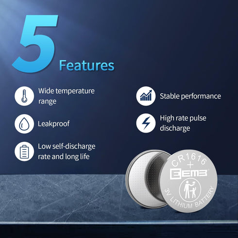 EEMB 5 Pack CR1616 3V Lithium Button Coin Cell Batteries for Remote Control, Watch, Calculator, Thermometer, Mobile Game