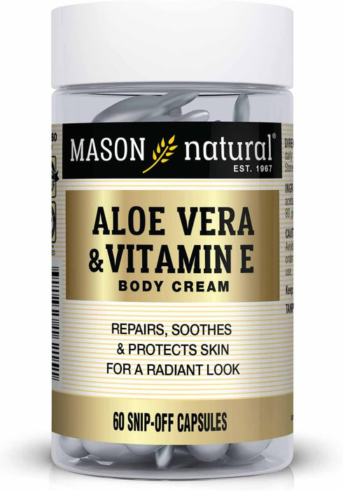 MASON NATURAL Aloe Vera & Vitamin E Body Cream - 60 Snip-Off Caps, Premium Skin Conditioning Formula