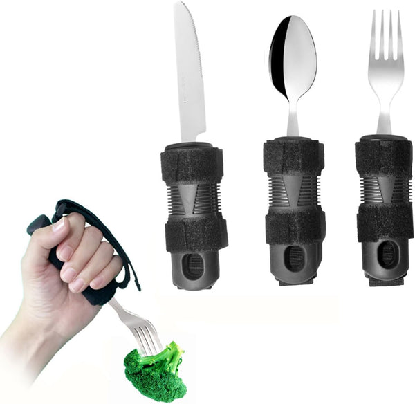 Adaptive Utensil Set for Elderly Parkinsons Stroke Patients, Non-Slip Grip with Hand