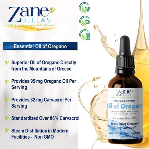 Zane Hellas 50% Oregano Oil - Greek Essential Oil, 1 fl. oz.- 30ml, 86% Min Carvacrol