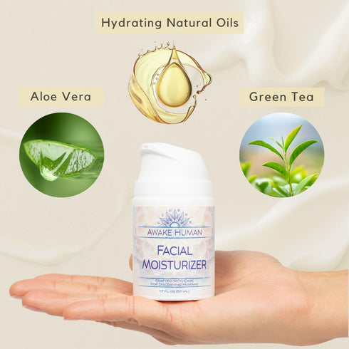 Natural Face Moisturizer for Dry Sensitive Skin - Organic Aloe & Green Tea Cream