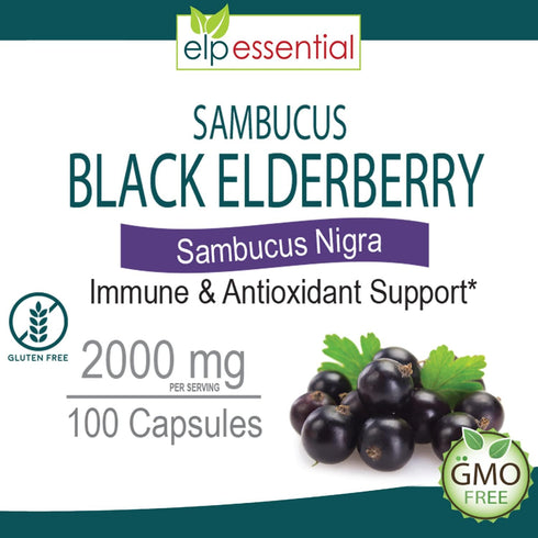 ELP ESSENTIAL Black Elderberry Capsules 2000mg | 100 Count | Super Concentrated Sambucus Extract for Antioxidant and
