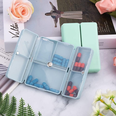Meluvora 2 7 Pcs Travel Pill Organizer, Pocket Pharmacy with Compartments Design, Magnetic Travel Box Pill Dispenser